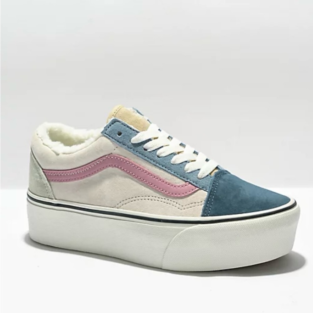 Vans Old Skool Stackform Blue & Pink Sherpa Platform
